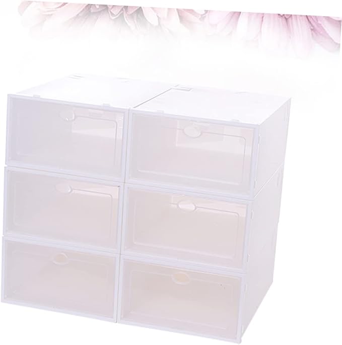 6pcs Stackable Shoe Container Thickened Plastic Shoe Storage Case for Women Organized Storage for Spaces White Design