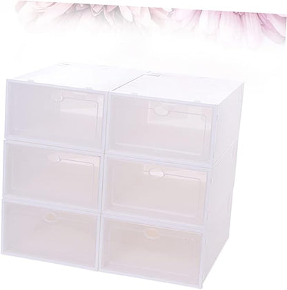 6pcs Stackable Shoe Container Thickened Plastic Shoe Storage Case for Women Organized Storage for Spaces White Design
