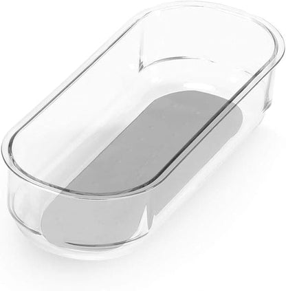 madesmart Small Premium Clear Bin, Clear Storage Organizer for Office Supplies, Kitchen Tools, Pantry Items & Home Essentials, Soft Grip Lining, and Non Slip Base, Grey
