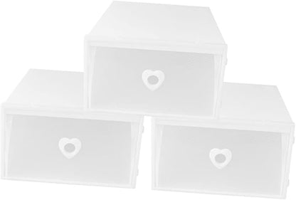 Healifty 3pcs Drawer-Style Shoe Storage Box Thickened Plastic Container for Sneakers Dustproof and Moisture-Proof Organizer for High-Heeled Shoes