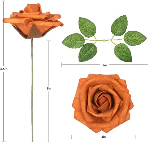 DuHouse 25Pcs Artificial Flowers Foam Roses with Stems(Burnt Orange) - Image 2