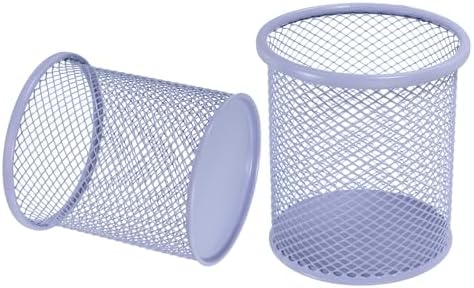 uxcell 2Pcs Mesh Pencil Holder, Metal Pen Cup Desk Organizer Makeup Brush Cup Holder for Home, Office, Classroom(Light Purple) by uxcell
