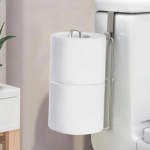 Toilet Paper Holder Wall Mount, Storage Extra 2 Roll Tissue, Over The Tank Toilet Paper Holder, Brushed Nickel and Chrome Tissue Holder for Bathroom Organizer, Adhesive Paper Holder, 1Pcs by ZeadesignNewProductNewLife