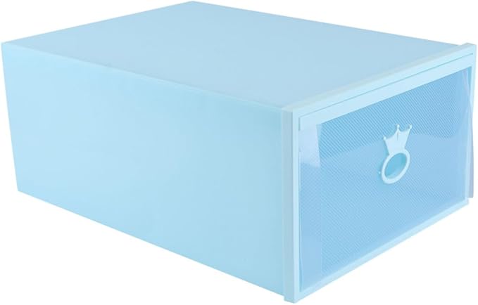 Garneck Thickened Transparent Plastic Shoe Storage Box Drawer-type Organizer with Blue Frame Dustproof Stackable Case for Men and Women Sneakers and Boots