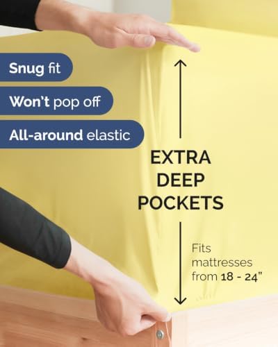 CGK Linens 2 Pack Extra Deep Cal King Fitted Sheets - Yellow - Image 2