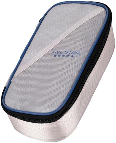 Five Star Pencil Pouch Zipper High-Capacity Storage Organizer Case for Office Supplies Earbuds Chargers Cables Makeup, Tan/Blue (500212A) by FiveStar