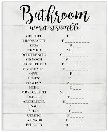 Bathroom Word Scramble Typography, 16 x 20 Inch Canvas Wall Art by StupellIndustries