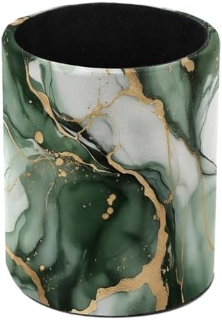 Faux Leather Pen Holder for Desk, Pencil Organizer Green Marble Texture Pen Cup Desk Decor Makeup Brush Holder Storage for Office Home by DragonBtu