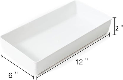 3 Pack White Plastic Drawer Organizer Tray Cutlery Utensil Makeups Drawer Organizers 12" X 6"…