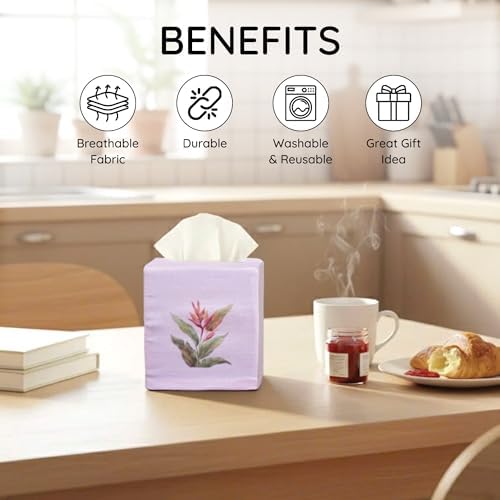 Square Tissue Box Cover Cute Set of 2, Rose & Bird of Paradise - Image 5