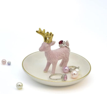 Deer Jewelry Tray Ring Dish Holder, Plated Gold Antler Jewelry Stand With Tray Display Organizer, Jewelry Hanger Rack for Hanging Necklaces, Rings, Earrings, Bracelet Best Gifts.