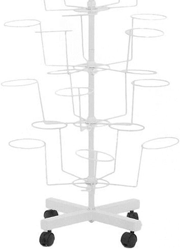 7 Tier Hat Display Metal Stand 35 Holders Cap Display Rotating Rack w/ 4 Wheels (White)