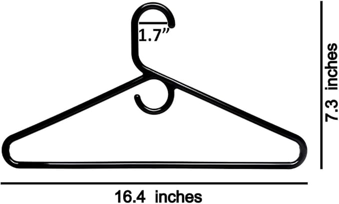 Plastic Hangers HD Heavy Duty, 24 Pcs. Black Color, Made in USA, 3/8” Thickness, Durable, Tubular, for Clothes, Coat, Pants, Shirts, Dress and More, TINEFF, Free and Quick delivery from USA