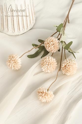 Floroom 6pcs Beige Faux Silk Mums Artificial Flowers, Bulk Fake Small Mini Chrysanthemums with Stems for DIY Champagne Wedding Centerpieces Floral Arrangements Vase Fillers Home Decorations - Image 3