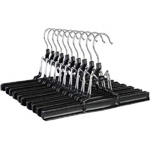 NAHANCO 10” Non Slip Metal Skirt/Pant Hanger with Rubberized Clamp, Black - 12 Pack