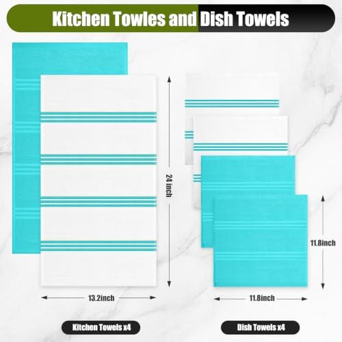 Silicone Oven Mitts and Pot Holders with Kitchen Towels and Dishcloths Sets, Baking Gloves Hot Pads 500°F Heat Resistant with Non-Slip Grip Surface, Mitts Set Includes 4 Kitchen Towels/4 Dish Towels - Image 3