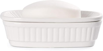 ANTIS'S HOME Ceramic Soap Dish, Self-draining Soap Holder, Double Layer Bar Soap Holder, White Draining Soap Dishes for Bathroom Shower Kitchen, Minimalist Vintage Style, Keep Soap Dry
