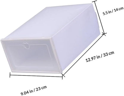 Beavorty Thickened Plastic Shoe Storage Boxes, 4pcs Drawer-type Shoe Organizers with Flip Lids, Creative Heart Pattern, Large Size, Dustproof Stackable Storage for Home Closet