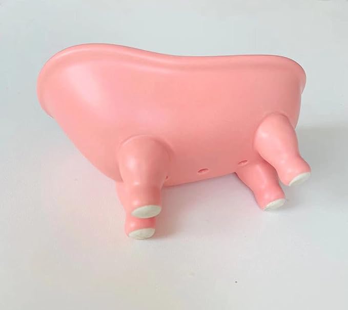 Ceramic Pink Clawfoot Bathtub Bar Soap Dish for Bathroom Shower Decorative Soap Dish Sponge Holder Shower Bar Soap Tray Container for Bathroom, Kitchen Sink