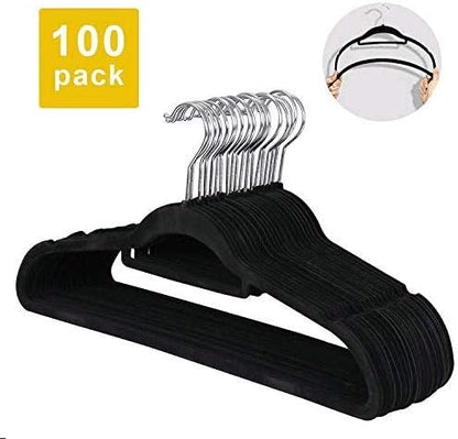 Suit Hangers Ultra Thin Velvet Coat Hangers Non Slip Flocked Clothes Hanger 360°Swivel Hook 100 Pack/Lot，Black