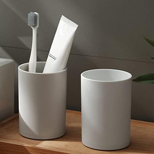 PP 2PCS Reusable Unbreakable Toothbrush Cup 10.5oz/300ml Mouthwash Holder, Easy to Clean, Adequate for Bathroom (Grey) by DeTii