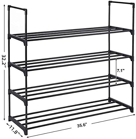 4-Tier Shoe Rack Organizer,16-24 Pairs Metal Shoe Rack for Closet,Shoe Stand,Shoe Shelf,Show Rack,Shoe Storage Cabinet for Entryway Bedroom Living Room Office,Black