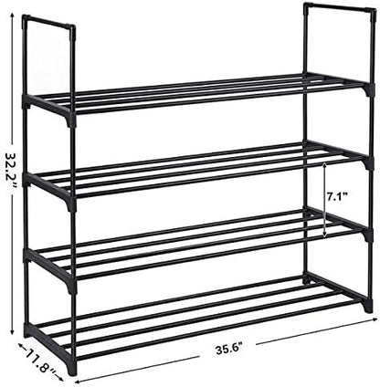 4-Tier Shoe Rack Organizer,16-24 Pairs Metal Shoe Rack for Closet,Shoe Stand,Shoe Shelf,Show Rack,Shoe Storage Cabinet for Entryway Bedroom Living Room Office,Black