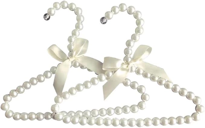 2Pcs Fashion Plastic Pearl Bow Clothes Clothing Hanger Hangers for Kids Children Pet Dog Faux Pearl Bow Clothes Hangers Plastic Pearl Beaded Bow Clothes Dress Coat Hanger