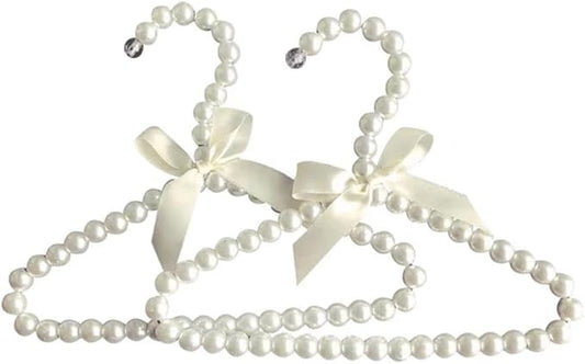2Pcs Fashion Plastic Pearl Bow Clothes Clothing Hanger Hangers for Kids Children Pet Dog Faux Pearl Bow Clothes Hangers Plastic Pearl Beaded Bow Clothes Dress Coat Hanger