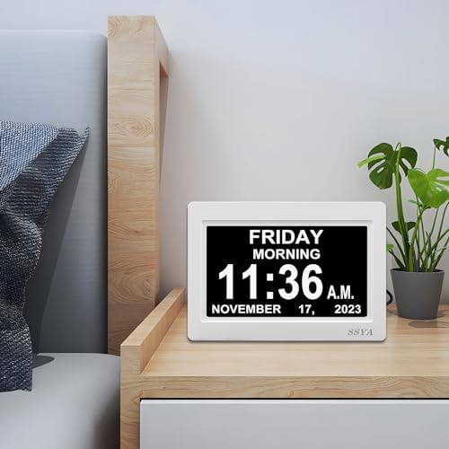 SSYA Digital Calendar Alarm Clock - Dementia Clocks for Seniors, Non-Abbreviated Memory Loss Clock with Date and Time for Elderly (White) - Image 5