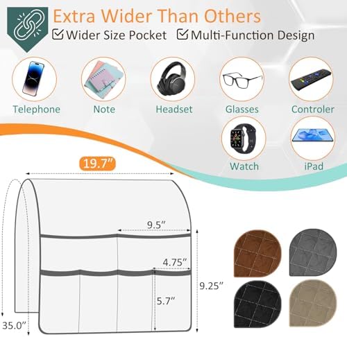 Remote Control Holder for Recliner Non-Slip Armchair Caddy Couch Armrest Organizer, Arm Chair Bedside Caddy Storage Organizer for Recliner Couch With 6 Pockets for Magazine, Tablet, Phone, iPad (Grey) - Image 2