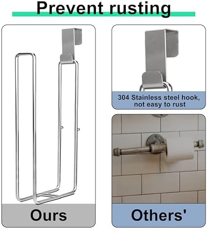 Toilet Paper Holder with Storage 2 Rolls, Over The Tank Toilet Paper Holder Wall Mount, Stainless Steel Toilet Paper Roll Holder with Hook, Tissue Holder for Bathroom, Silver, 1PC - Image 7