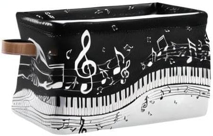 Foldable Storage Baskets, Piano Keys Musical Notes Storage Bins with Handles, Decorative Cloth Organizer Storage Boxes for Home|Office 15 x 11 x 9.5 in