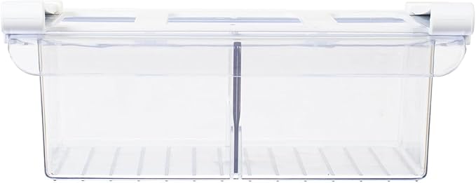 Glad Pull Out Fridge Drawer Organizer - Clip-On Under Shelf Refrigerator & Pantry Storage Bin with 2 Compartments for Fruit, Vegetables, and Deli Meat Drawer - BPA Free Clear Plastic