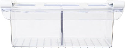 Glad Pull Out Fridge Drawer Organizer - Clip-On Under Shelf Refrigerator & Pantry Storage Bin with 2 Compartments for Fruit, Vegetables, and Deli Meat Drawer - BPA Free Clear Plastic