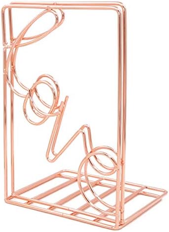 Winterworm Metal Bookends Book Ends Heavy Duty Modern Decorative for Bedroom Library Office School Book Display Desktop Organizer Gift(Love Rose Gold) - Image 3