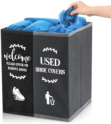 Shoe Cover Box Dispenser Foldable Storage Bin Holder, Black, Gray by Singhoow