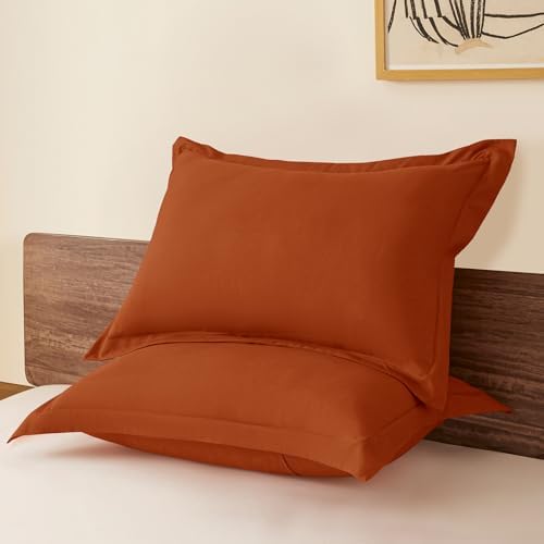 Queen Pillow Shams Set of 2 Burnt Orange Pillow Shams Soft Microfiber Pillow Covers with Envelope Closure, Fade, Wrinkle and Shrink Resistant Bed Pillow Cases, 20 × 30 Inches - Image 2