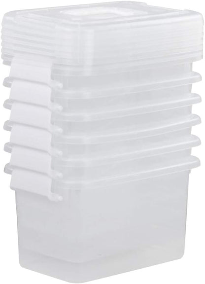 6-Pack Home Storage Bins, Plastic Container, Latching Box with Handle (White handle)