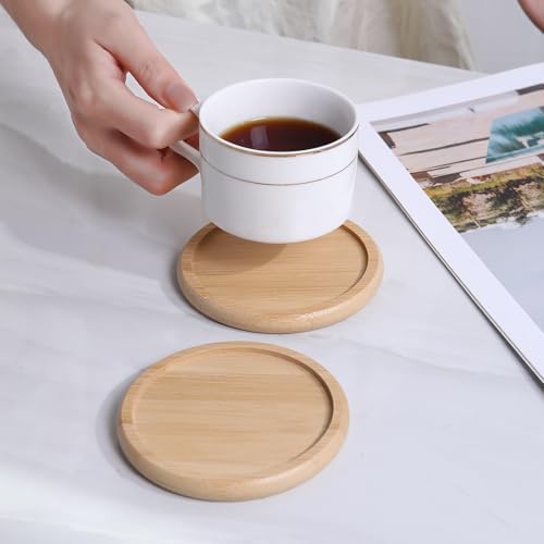 4 Inch Bamboo Drink Coasters Set with Holder, Non-slip and non-stick,Protect furniture from water stains and heat damage，Suitable for dining tables, kitchens, offices, Bars,Terrace. 【4 Pack 】 - Image 7