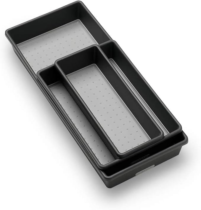 madesmart 3 Bin Drawer Organizer Set, Multi Purpose Storage for Utensils, Office & Bathroom, Organizer for Cutlery, Peeling Tools, Spatulas, Soft Grip Lining & Non Slip Feet, Granite