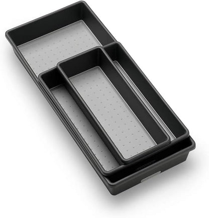 madesmart 3 Bin Drawer Organizer Set, Multi Purpose Storage for Utensils, Office & Bathroom, Organizer for Cutlery, Peeling Tools, Spatulas, Soft Grip Lining & Non Slip Feet, Granite