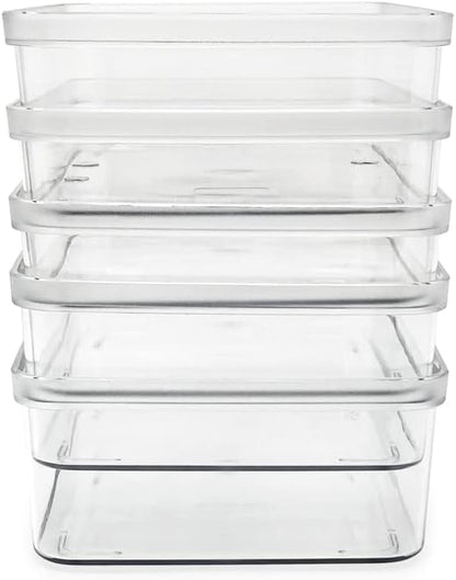 Isaac Jacobs 5-Pack Small Clear Storage Bins (5.5” L x 7.75” W x 2.5” H), Plastic Organizer for Home, Office, Kitchen, Fridge/Freezer, Desk, Bathroom, Drawers, BPA Free, Food Safe (5-Pack, Small)