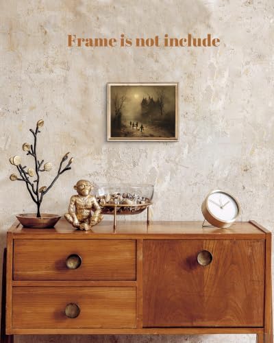 ZBJLLK Halloween Trick or Treat Canvas Wall Art, Vintage Gothic Dark Academia Oil Painting Print, Spooky Haunted House Moonlit Autumn Artwork for Living Room Bedroom Home Decor, 8x10 Inch Unframed - Image 5