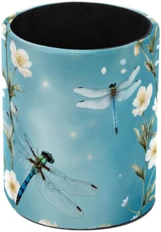 Leather Pen Holder for Desk, Dragonfly Pencil Cup Pen Organizer Makeup Brush Holder for Office Home Kids Countertop Desk Accessory Storage by Unknown