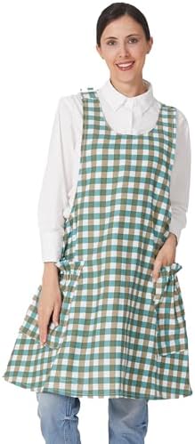 Cozy Adjustable Cross Back Aprons for Women with Pockets Cotton Linen Cooking Kitchen Baking by APRONNER