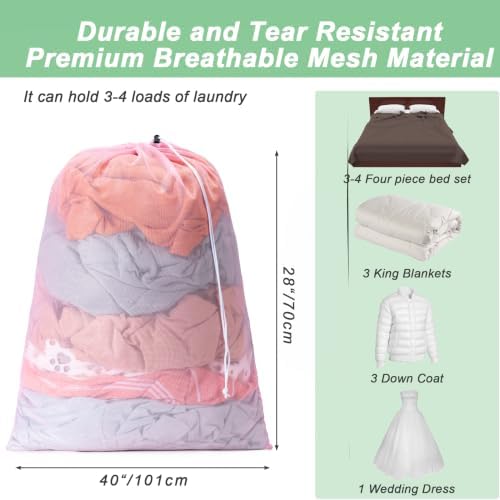 2 Pack Mesh Travel Laundry Bag 28" x 40"Extra Large Dirty Clothes Organizer - Image 2