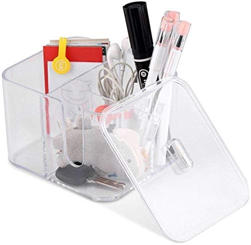 SUNFICON Cotton Swab Balls Box Cotton Pads Holder Organizer Holder Dispenser Storage Canister Cosmetic Pads Container Flossers Case 4-Grid Bathroom Countertop Vanity,Acrylic Crystal Clear