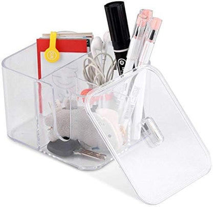 SUNFICON Cotton Swab Balls Box Cotton Pads Holder Organizer Holder Dispenser Storage Canister Cosmetic Pads Container Flossers Case 4-Grid Bathroom Countertop Vanity,Acrylic Crystal Clear