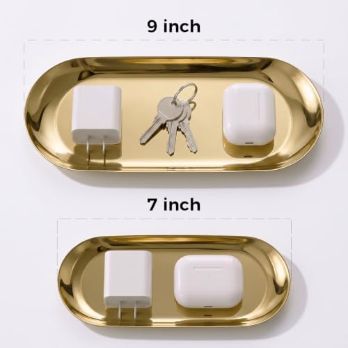 Vaincre 2PCS 9" Gold Stainless Steel Oval Jewelry Tray Ring Holder Dish - Image 4